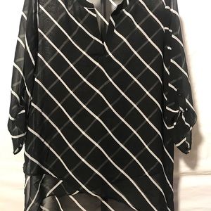 chico’s black and white angled blouse